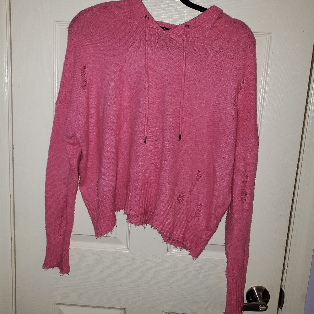 Hooded distressed sweater